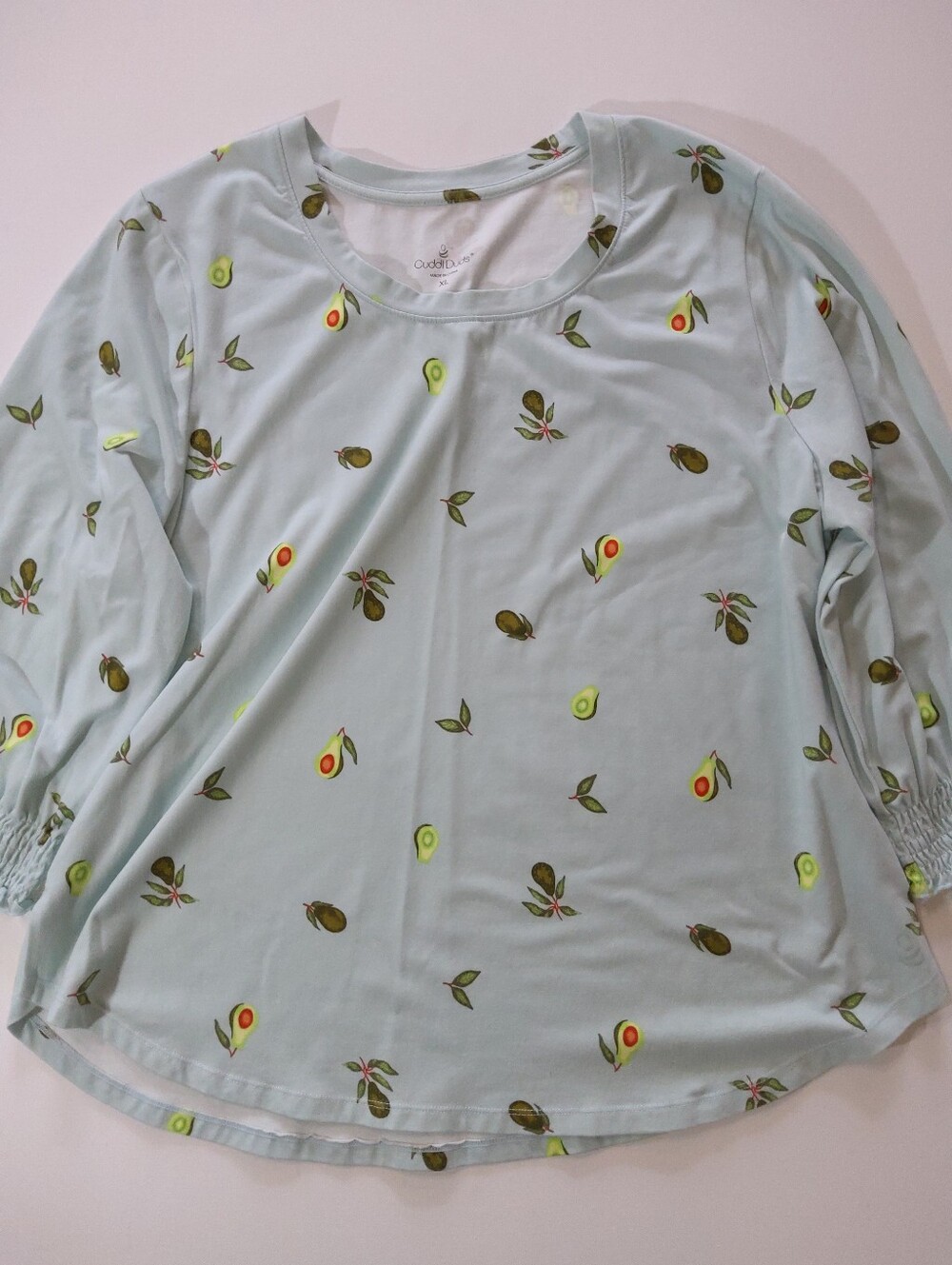 Cuddl Duds Top Womens Size XL Sage Green Avocado Print Sleepwear Pajama Shirt